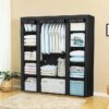 FS Fabric Canvas Wardrobe Cloth Wardrobes For Bedroom Clothes Storage Organiser With Hanging Rail Storage Cupboard Unit (Black)