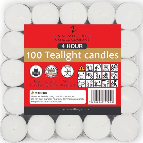 Tea Lights Candles Long Burning 4 Hour 100 Pack White Candles