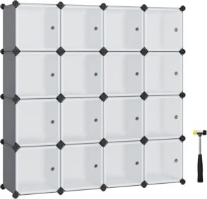 WB1.jpg FRAMESPOT 16-Cube Storage Unit, Shoe Rack, Stackable Cubes, Plastic Closet Cabinet, Wardrobe, with Doors, for Bedroom, Office