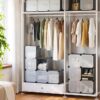FRAMESPOT 16-Cube Storage Unit, Shoe Rack, Stackable Cubes, Plastic Closet Cabinet, Wardrobe, with Doors, for Bedroom, Office