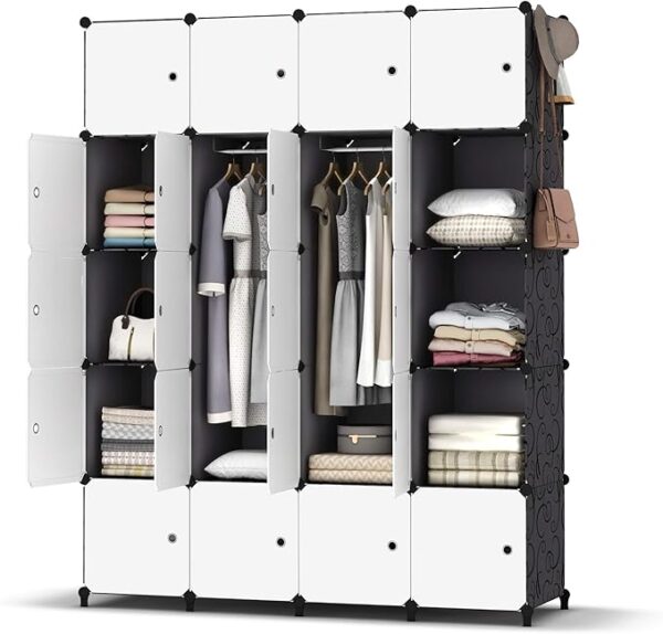 WBB3.jpg Portable Wardrobe Foldable Closet with 20 Clothes Storage Organizer Shelf with Clothes Hanging Rails for Bedroom