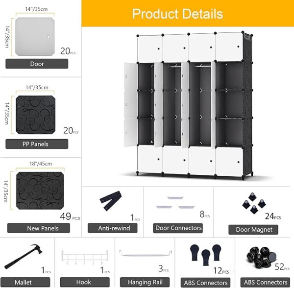 WBB4.jpg Portable Wardrobe Foldable Closet with 20 Clothes Storage Organizer Shelf with Clothes Hanging Rails for Bedroom