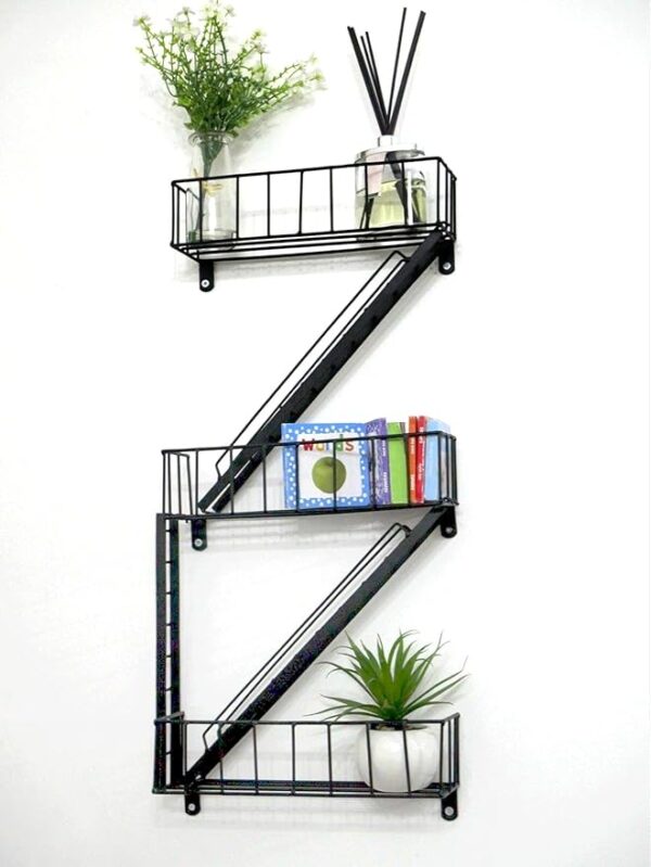 Wall Shelf, Fun Shelving, Fire Escape Look Floating Shelf Unit, Black Display Storage