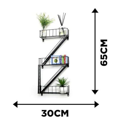 Wall Shelf, Fun Shelving, Fire Escape Look Floating Shelf Unit, Black Display Storage