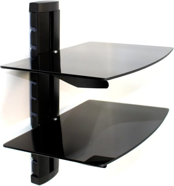 Tempered Black Glass Floating Shelf Wall Mount For Consoles/DVD players/TV Accessories
