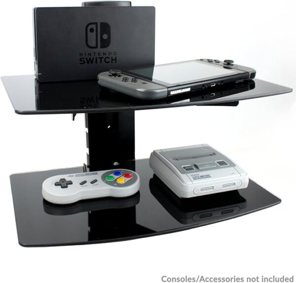 Tempered Black Glass Floating Shelf Wall Mount For Consoles/DVD players/TV Accessories