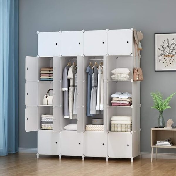 WW2-1.jpg Portable Wardrobe Foldable Closet with 20 Clothes Storage Organizer Shelf with Clothes Hanging Rails for Bedroom