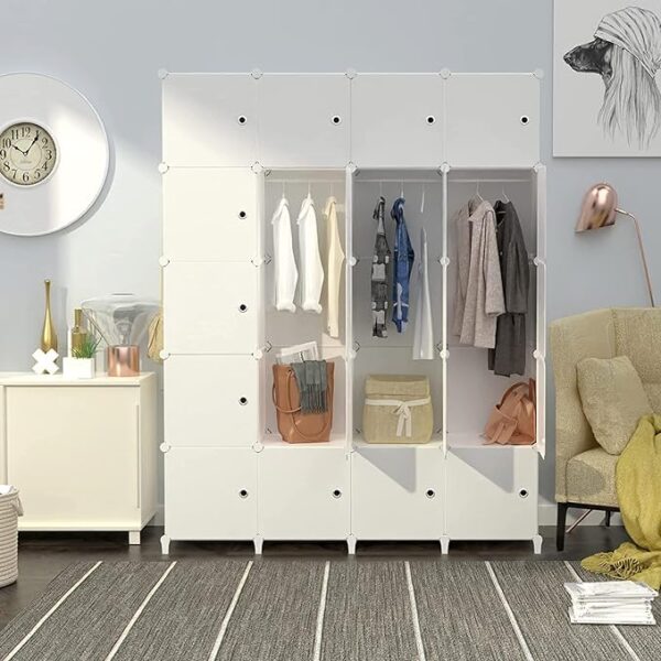 WW4-1.jpg Portable Wardrobe Foldable Closet with 20 Clothes Storage Organizer Shelf with Clothes Hanging Rails for Bedroom